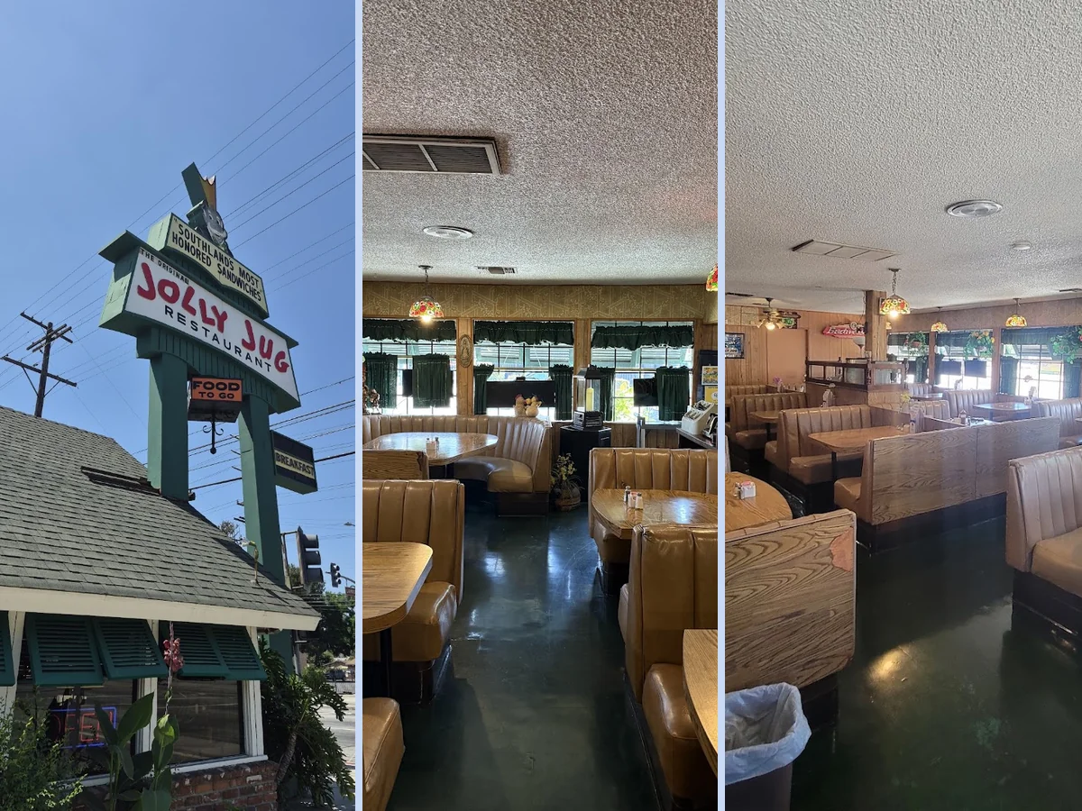 Breakfast plates served in a casual diner setting.